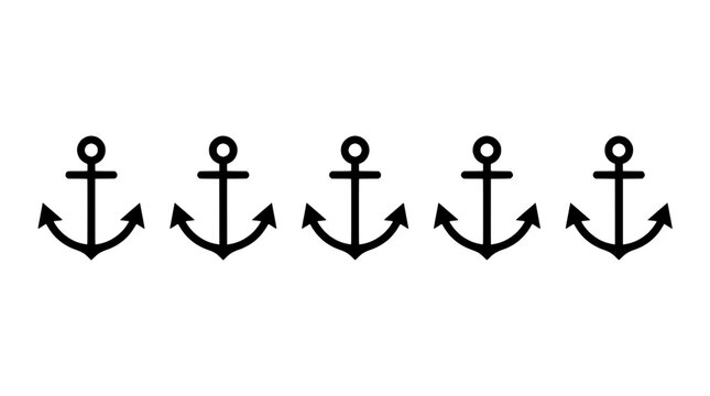 Anchors icon set with black line art and nautical symbols featuring anchor, symbol, vector with ship and boat elements for sea, ocean projects, clean