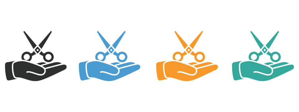 Scissors icon set featuring simple open scissor silhouettes for salon, tailoring, craft, and logo design concepts.