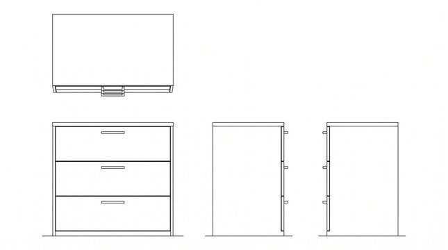 Office Storage Cabinet Orthographic CAD Block