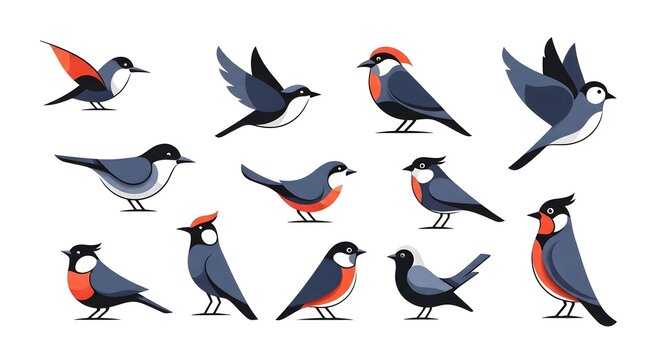 Collection of Various Small Birds in Different Poses.