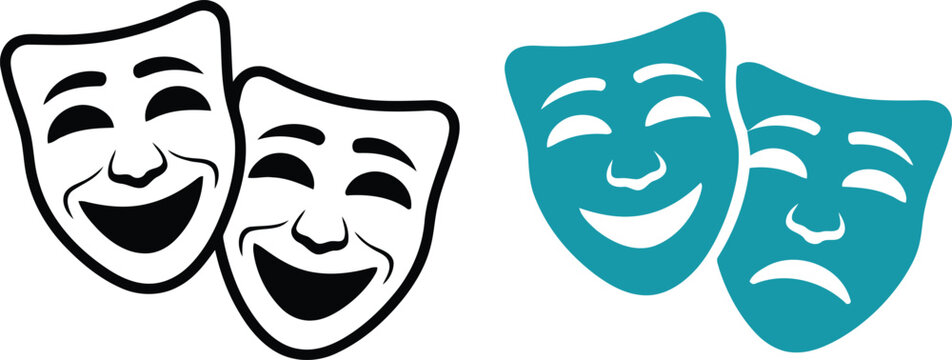 Comedy and tragedy theater masks pair Vector