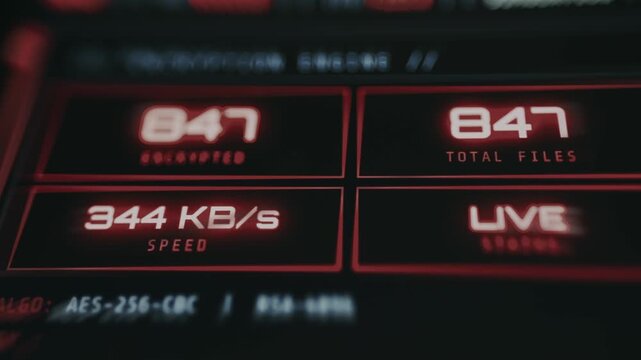 Active ransomware live-encryption tracker screen, files are currently being locked