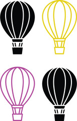 Naklejka premium Four colorful hot air balloons with different designs and colors floating in the sky