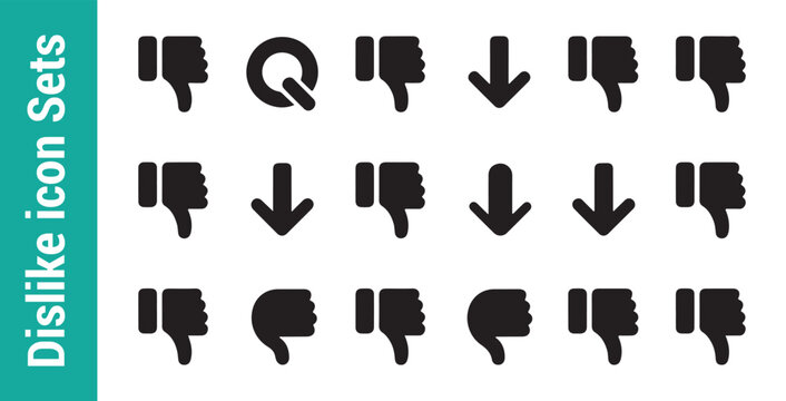 Down arrow and dislike thumb icons set representing negative direction and disapproval symbols.