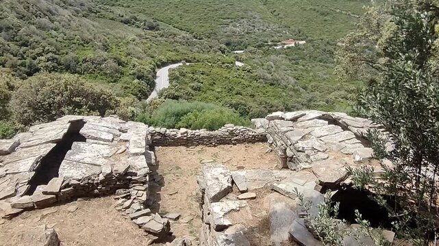 The Dragon houses of Styra, Greece, three ruined buildings found in the south of Evia island, built with massive stone blocks without mortar and large slab roofs (Greek: Drakospita, &Delta;&rho;&alpha;&kappa;ό&sigma;&pi;&iota;&tau;&alpha;, &Sigma;&tau;ύ&rho;&alpha;,