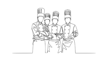 Team of chefs in uniform, continuous line drawing, restaurant staff, culinary professionals © Yusuf