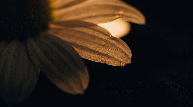 Moody Low Key Macro Shot of White Daisy Petals in Warm Light