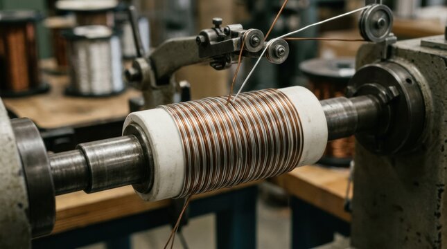Detailed frame of bifilar coil winding with two parallel resistance wires simultaneously wrapped on a ceramic core illustrating advanced techniques in enhanced electromagnetic