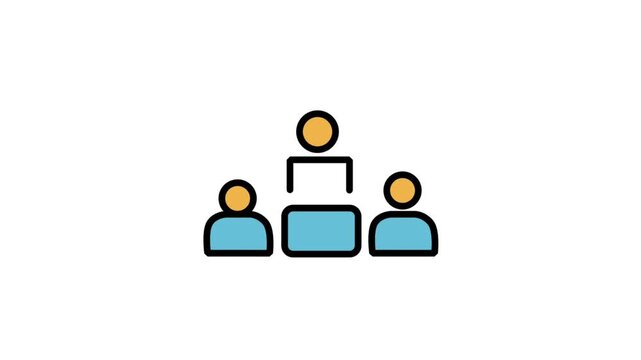 Animated icon of three people icons standing in a row, representing a team, community group, target audience profile, or social network.
