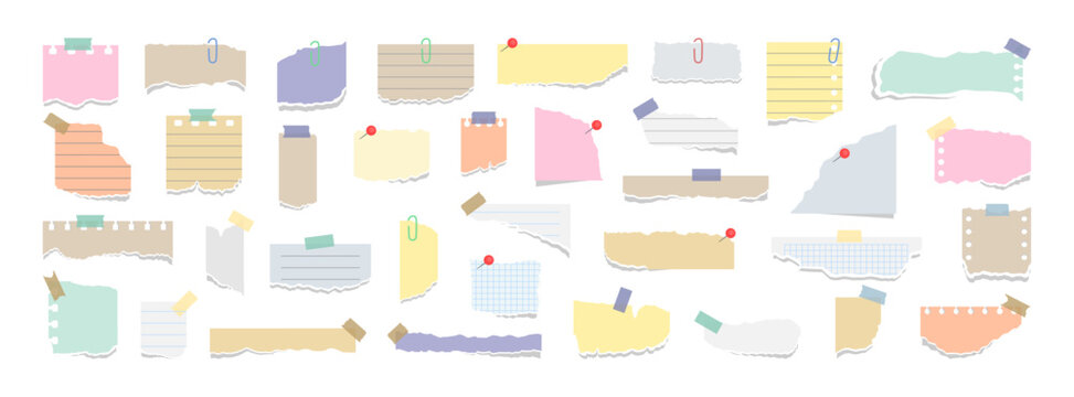 Vintage masking tape and torn paper scraps in a textured collage composition with notebook details and ripped edges.