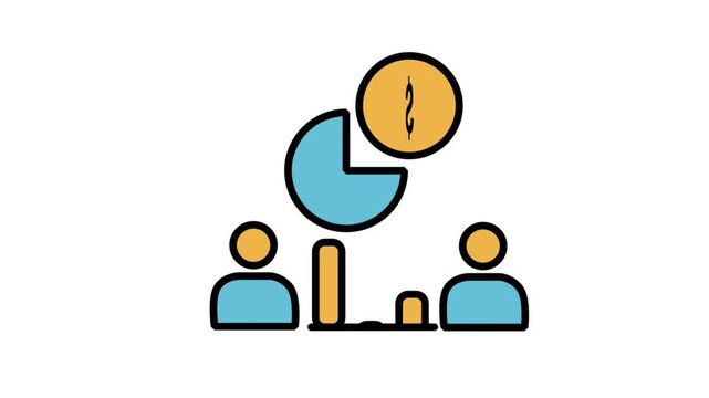 Business presentation chart motion icon. Animated icon of a business presentation chart showing a pie graph and an exclamation mark, representing financial analysis and warning.