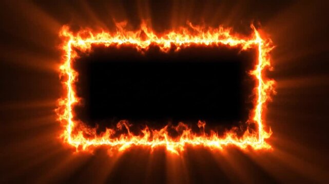Fiery frame animated glowing rectangular shape with bright orange flames