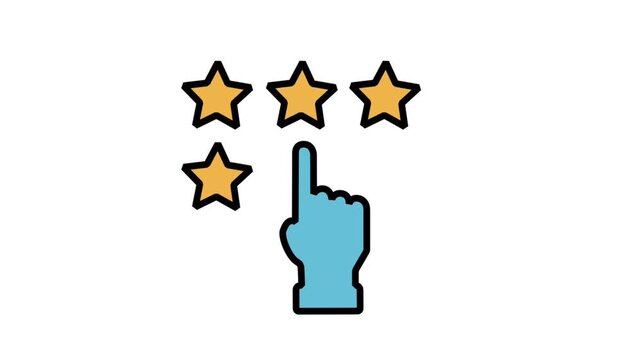 Animated icon of a hand selecting a three-star review rating from a list, representing customer feedback evaluation and satisfaction.