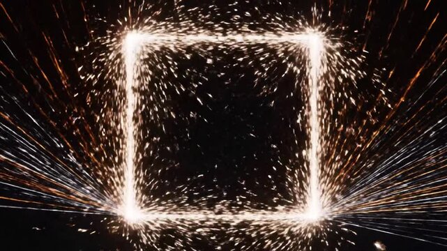 Sparkling light display forming abstract square on dark backdrop