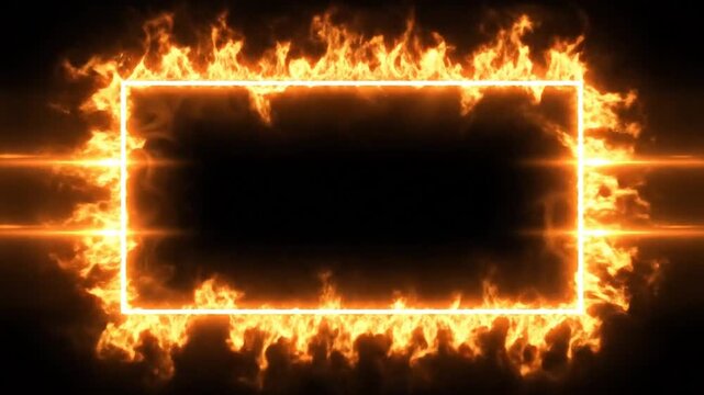 Fiery frame with orange flames and glowing effects on black background