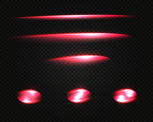 Abstract minimalist red glowing neon light lines set with dynamic speed trails and bright oval flare elements isolated on transparent background © Animation Stock