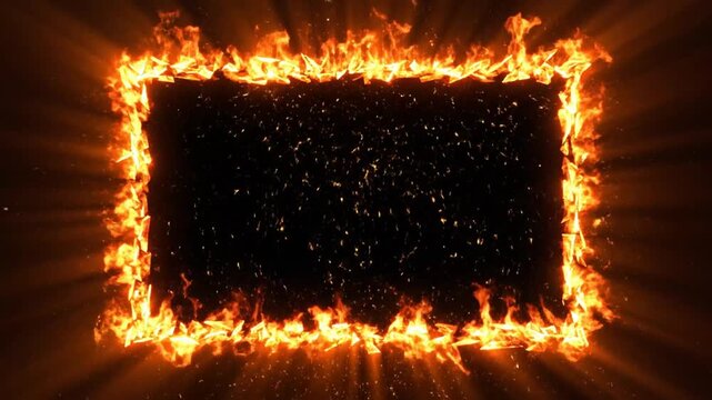 Fiery frame with sparks on black background for design or editorial use