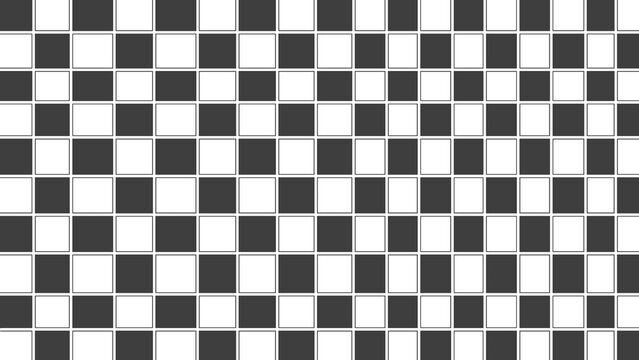 Geometric seamless checkerboard pattern with black and white square blocks outlined by thin grid lines.