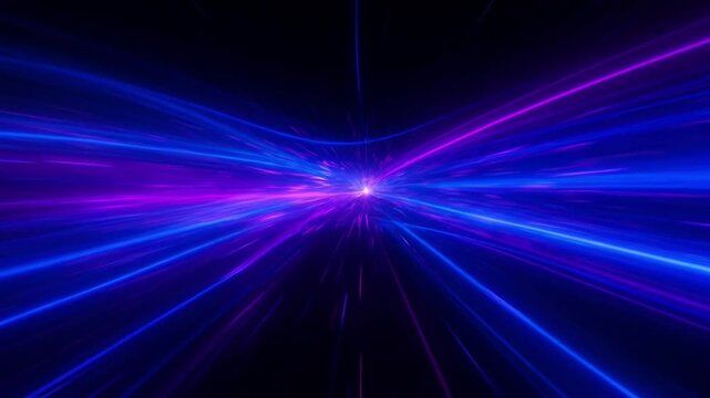 Abstract Neon Light Speed Lines Perspective Zoom - Futuristic Blue and Purple Energy Rays Motion Graphic - Sci-Fi Hyperdrive Tunnel Transition Background