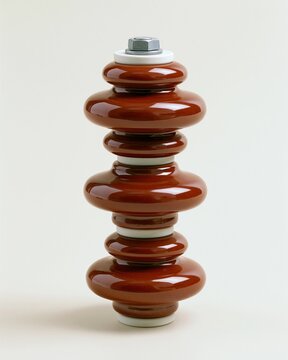 Medium shot of brown glazed highvoltage porcelain insulators showcasing smooth finish for durable standoff applications in substations and switchgear systems.