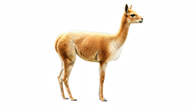 Vicua standing on transparent background looking to the right, a south american camelid