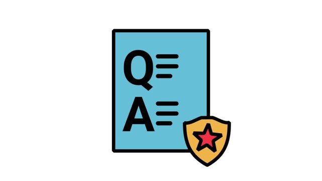 Animated icon of a Q and A question and answer paper document with an exclamation warning symbol, representing important notes or legal notice.