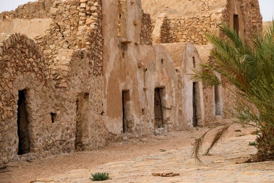 Abandoned Stone Houses in Desert Village in ghomrassen sud tunisia