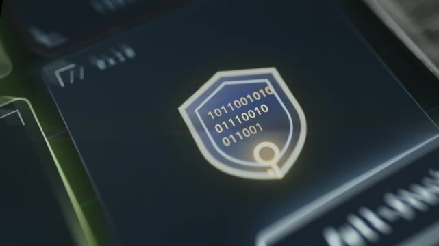 Shield symbol containing binary code representing Crypto Shield