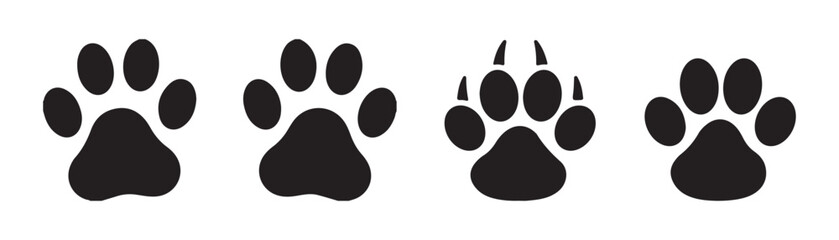 Collection of various paw prints with claws and without isolated on transparent background vector. © StockDesign