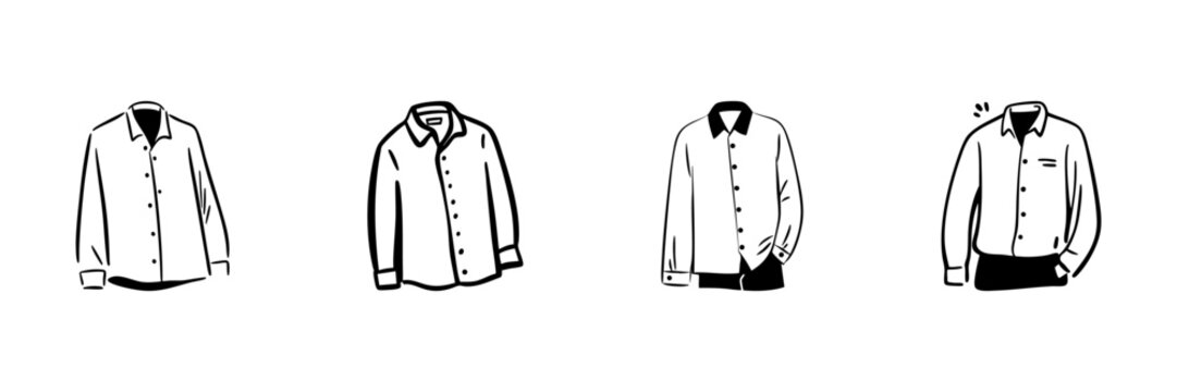 Men'S Dress Shirts In Hand Drawn Style Set. Fashion Apparel, Formal Wear, Business Attire Doodle Sketch Collection. Clothing Variety Illustration. Isolated Vector Illustration