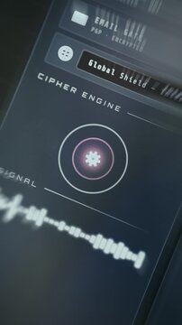 Cybersecurity cipher engine symbol shown as rotating mechanical gear icon