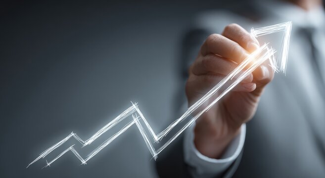 Close up of a hand drawing a bright ascending financial graph with chalk on a dark background financial statement increase business analytics strategy performance economic financial