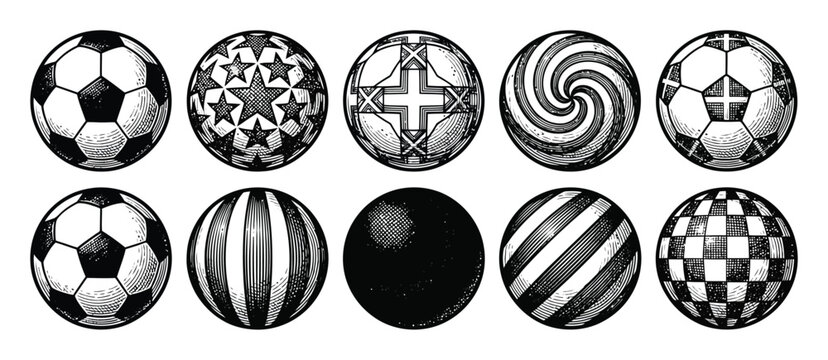 Collection of diverse illustrated balls with various patterns and