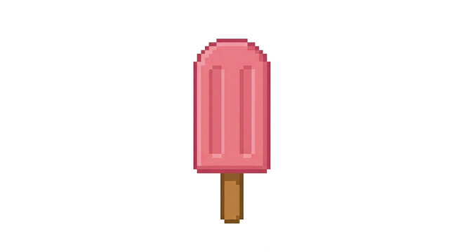 Pixel Art Strawberry Ice Cream Bar on Stick - Retro 8-Bit Pink Frozen Dessert Popsicle Icon