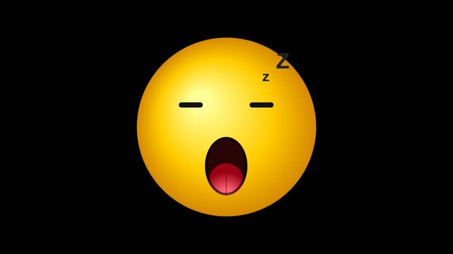 A yellow sleeping emoji face with closed eyes and an open mouth on a black background