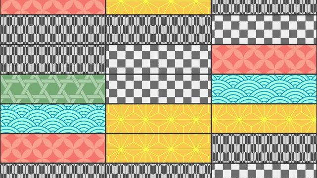 様々な和柄ランダムに並んだ背景アニメーション