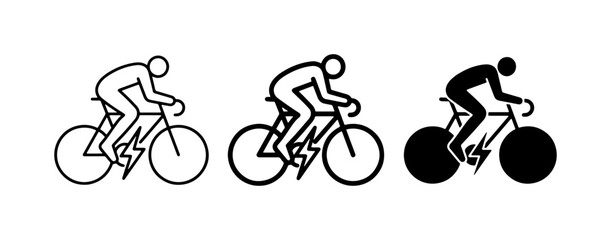 Naklejka premium Cyclist Icons: Silhouette, Outline, and Filled Vector Art