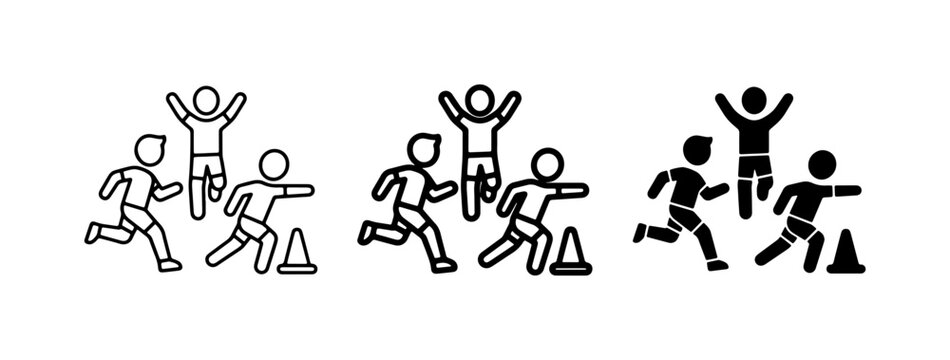 Running Race Icons, Sports Competition Vector Set, Active People Group