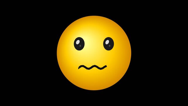 A yellow emoji face with a nervous expression and a wavy mouth on a black background