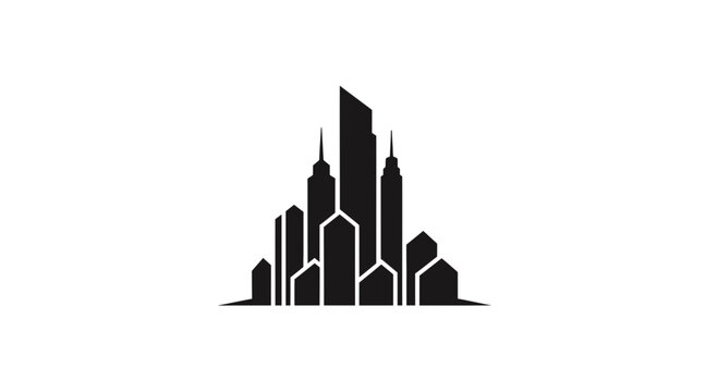 Modern City Skyline Silhouette Icon, Urban Architecture Vector Graphic