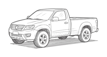 Black and white of a single cab pickup truck vehicle transportation monochrome © Mehedi