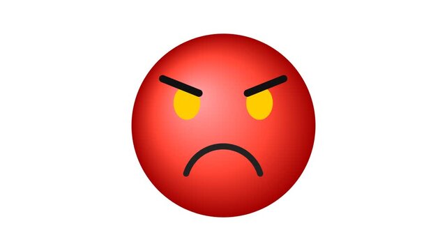 A bright red angry emoji icon with glowing yellow eyes showing a furious expression