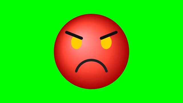 A red angry emoji face icon with glowing yellow eyes isolated on a green background