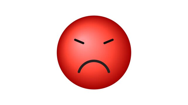 A bright red angry emoji icon with a frowning face isolated on a white background.