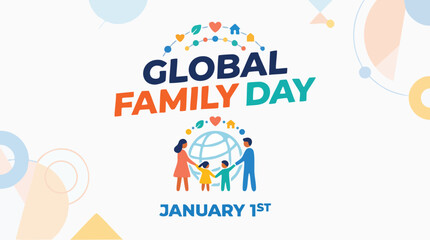 Fototapeta premium Global Family Day logo with colorful balloons and diverse people icons in vibrant celebratory lighting for social media