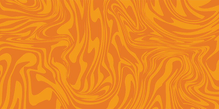 Abstract orange fluid psychedelic wave pattern background with retro groovy and trippy 1970s inspired aesthetic. Seamless acrylic marble swirl pattern.
