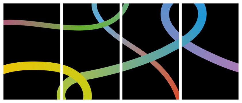 Vibrant abstract linear gradient art with colorful swirling lines on black background