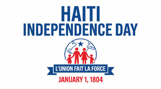 Haitian flag with blue white and red colors and LUnion Fait La Force text in vintage distressed style for Haiti Independence Day celebration