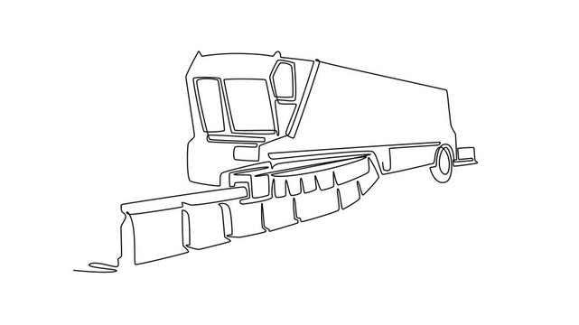 Animated self drawing of continuous line draw professional ice resurfacer machine. Large body tank, elevated rear operator cabin window, and conditioning blade assembly. Full length one line animation