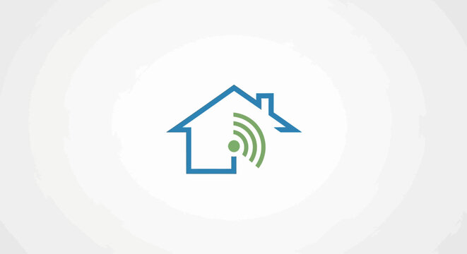 Smart home technology icon with house outline and wireless Wi-Fi signal.